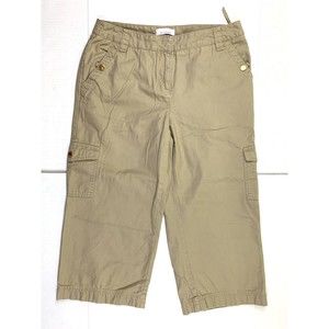 A Line Pants Anne Klein Sport Women's Sz 6 Cargo Capri Beige Khaki Canvas 32x21